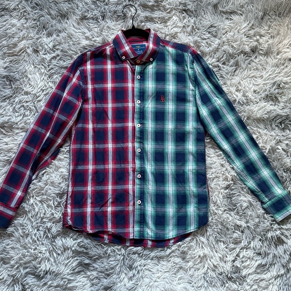 Bold Red and Blue Plaid Casual Button Down Shirt - Picture 4 of 9